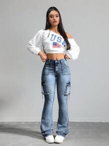 SHEIN Tall 女士牛仔裤 性感低腰紧身弹力喇叭裤 蓝色牛仔裤 女式高腰裤子 Y2k 牛仔裤 女式紧身裤 - 中等水洗藍 - 查看 5