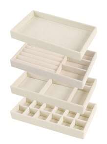 SHEIN 4 件/套珠宝托盘、可堆叠珠宝收纳盒、多功能珠宝及配饰展示和收纳托盘、天鹅绒珠宝托盘、网格珠宝托盘、适用于耳环、项链、手镯、戒指、各种尺寸、珠宝收纳盒、圣诞节收纳盒、大珠宝盒、化妆品收纳盒、收纳盒、化妆品收纳盒、包袋展示、货架收纳、亚克力货架、包袋收纳盒、波西米亚风 - 彩色 - 查看 3