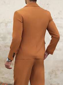 Manfinity Bizformal Conjunto de traje casual de una sola de botones con chaqueta y pantalones para hombres, conjunto de traje formal de negocios con chaqueta de botones delanteros y pantalones a medida, y conjunto de ropa de traje de chaleco de 2 piezas para hombres