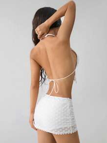 SHEIN PETITE Halter Neck Backless Top And Skirt Set With Cutout Waist - White - View 7