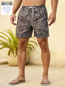 Manfinity VDAYZ Men's Summer Leaf Print Drawstring Waist Beach Shorts - Multicolor - View 1