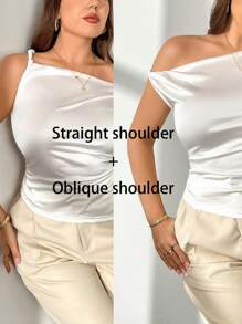 Firerie 1pc Plus Size Women Asymmetric Neck Asymmetrical Ruffle Hem Summer T-Shirt, Suitable For Wedding, Vacation, Office Wear Women Plus Tops Women Spring Tops Women Summer Blouses Women Shirt Work Blouse Women
