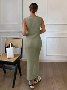 SHEIN Frenchy Bộ 2 áo len họa tiết hoa thanh lịch dành cho nữ khi đi làm vào mùa thu/đông - màu xanh lá - Xem 2