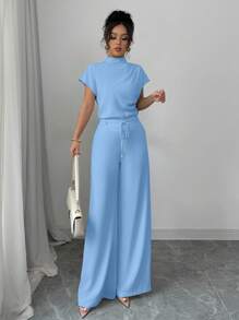 Chiquease Casual Elegant Apricot Woven Crew Neck Sleeveless Women Shirts, Apricot Woven Wide Leg Pants, 2 Pieces Set For Women Ladies Casual Sets Casual Sets For Women Outfits For Women Sets Women Clothing Two Pieces