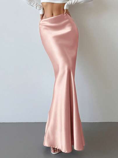 Firerie Valentine's Day New Elegant Romantic Vintage Chic Gold Satin High Waist Mermaid Maxi Skirt