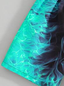 SHEIN 青少年男童休闲霓虹夜光效果泳裤，适合海滩、游泳、冲浪等运动 - 藍色 - 查看 5