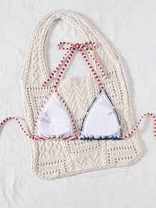 Swim Mod Women Summer Beach USA Flag Print Halter Backless One-Piece Swimsuit For Fourth Of July/4th Of July - Multicolor - View 2