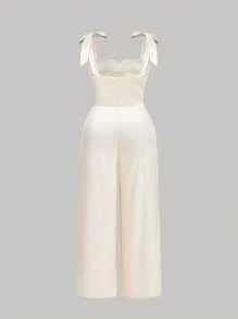 SHEIN MOD 大码女式春夏复古缎面系带连体衣 女士连体衣 女士俱乐部服装 女士正装 女士工作服 女士服装 连体衣 连体衣 巡航女士服装 平价服装 - 杏色 - 查看 2