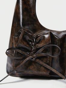 SHECARRY Women's Solid Color Zipper Metal Decor Simple Tote Shoulder Bag - Brown - View 6