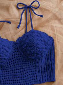 Soleia Top de punto minimalista y liso para mujer, adecuado para uso diario, vacaciones en la playa, primavera y verano, apto para otoño/invierno - azul real - Ver 3