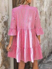SHEIN Clasi Abito casual con colletto a tacca, stampa a righe e volant sul fondo