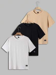 Manfinity RelaxMax Camiseta de manga corta casual de verano para hombres con parche con letra