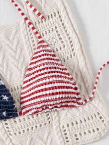 Swim Mod Women Summer Beach USA Flag Print Halter Backless One-Piece Swimsuit For Fourth Of July/4th Of July - Multicolor - View 5