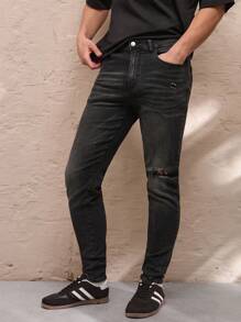 SWAVVY Casual Men's Vintage Distressed Skinny Fit Dark Grey Pants, Suitable For Daily Wear - Dark Grey - View 3