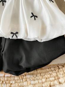 2 Stücke/Set Baby Mädchen 0-3 Jahre lässig ländlicher Urlaub süßer Schmetterling Stickerei ärmellose Bluse & Shorts Set, Frühling/Sommer