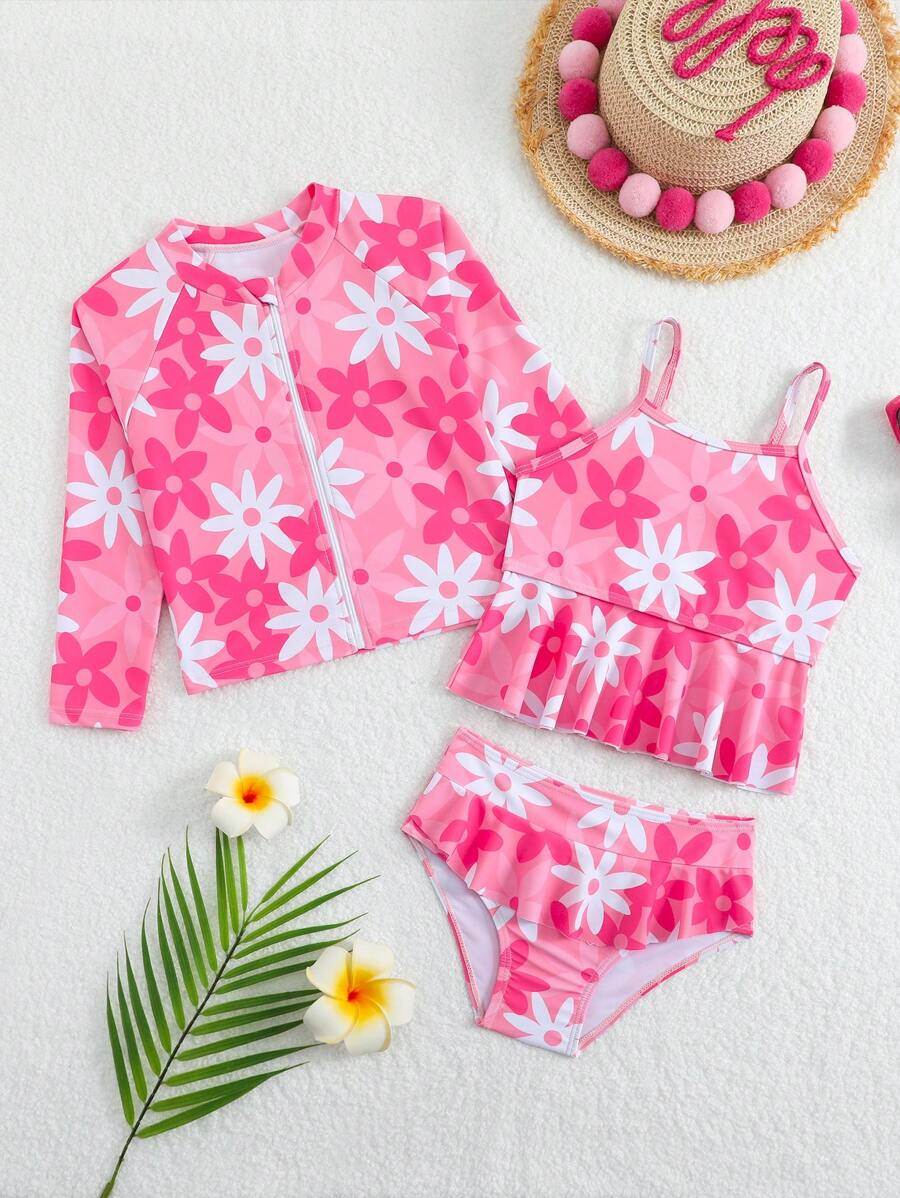 Bộ đồ bơi 3 món cho bé gái mới biết đi, họa tiết da báo nhiều màu - Nhiều màu - Xem 1