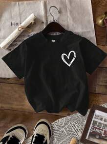 SHEIN Leap Crew 3pcs/Pack Tween Girls Casual Minimalist Heart Print Cartoon Pattern Multipacks T-Shirts, Suitable For Summer - Multicolor - View 5