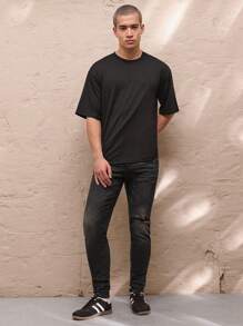 SWAVVY Casual Men's Vintage Distressed Skinny Fit Dark Grey Pants, Suitable For Daily Wear - Dark Grey - View 4