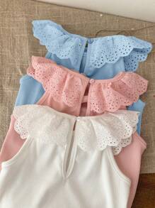 SHEIN LMoss Kids Set de 3 piezas de bodys con volantes tejidos lindos para bebés recién nacidas en verano - Multicolor - Ver 7