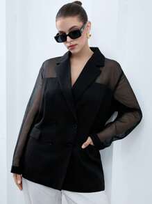 Aveloria Modichic 全新优雅女士通勤百搭高端设计欧根纱拼接西装面料透明西装领双排扣加大码长袖夹克