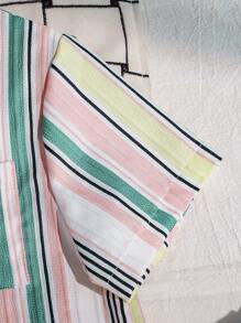 SHEIN 2件套男童夏季休闲条纹前扣衬衫和短裤套装 - 軍綠色 - 查看 5