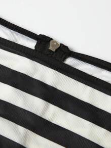 INAWLY Women's Contrast Color Striped And Printed Simple Daily Top