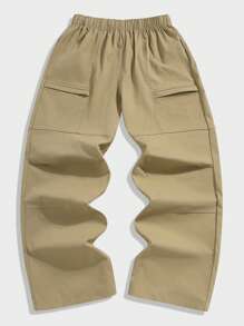 SHEIN Casual Straight-Leg Pants For Teen Boys, Comfortable Versatile Streetwear, Punk, Rock, College Style For Daily Wear, Party, Music Festival, Spring/Summer - Khaki - View 2