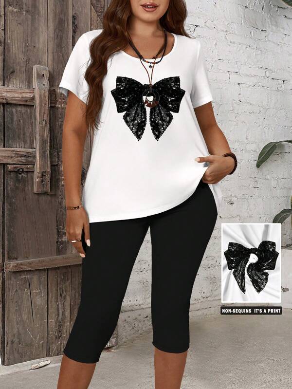 EMERY ROSE 2 bucăți/Set Tricou cu mânecă scurtă și pantaloni lungi 3/4, ținută de concert country, îmbrăcăminte boho pentru femei, ținute de vară pentru femei