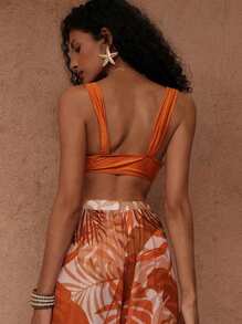 SHEIN Swim Top sin mangas de mujer de unicolor con textura de hielo de cuello en U sexy, ropa de playa para verano