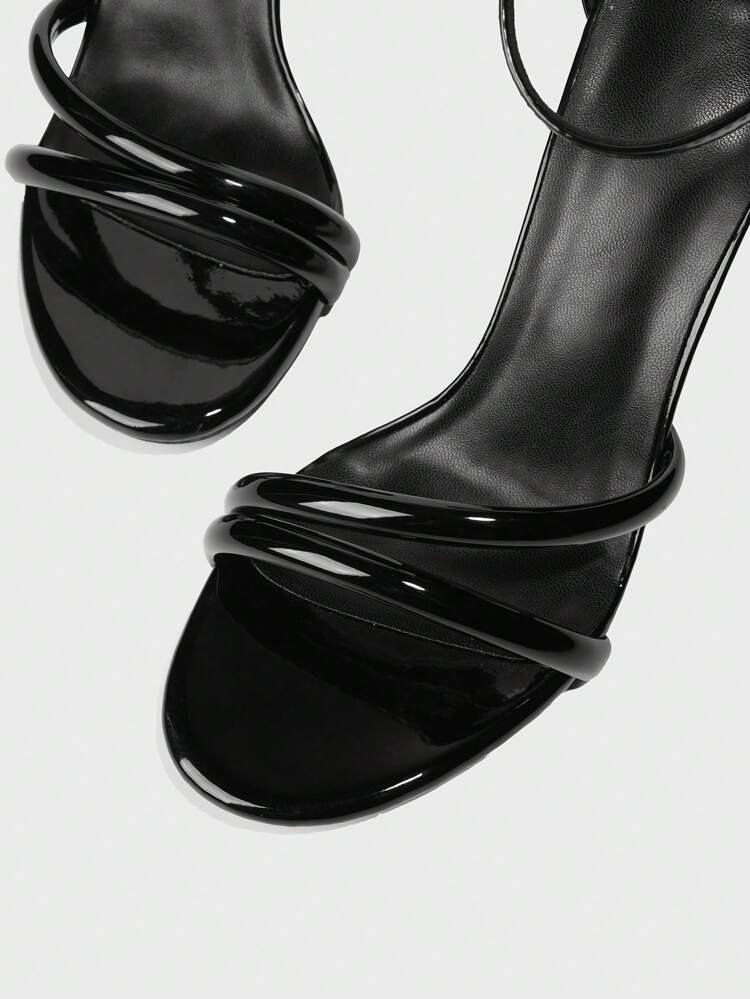 CUCCOO BIZCHIC Women's Fashion Black Patent Minimalist Square Toe Thin High Heel Mule Sandals, Suitable For Commute, Date, Party, Holiday, Wedding Summer Shoes