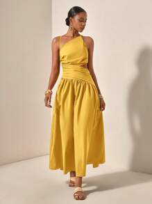 Zivah Nouvelle robe longue asymétrique avec dos nu, détail de bretelles croisées et découpes, style décontracté de villégiature, printemps/été - B