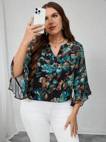 Modelyn Camicetta ampia con scollo a V, design con bottoni e stampa floreale, taglie comode