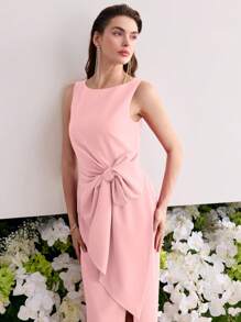 MOTF Soiréza BOW DETAIL SPLIT DRESS DRESSES FOR WEDDING EVENT - Pink - View 5