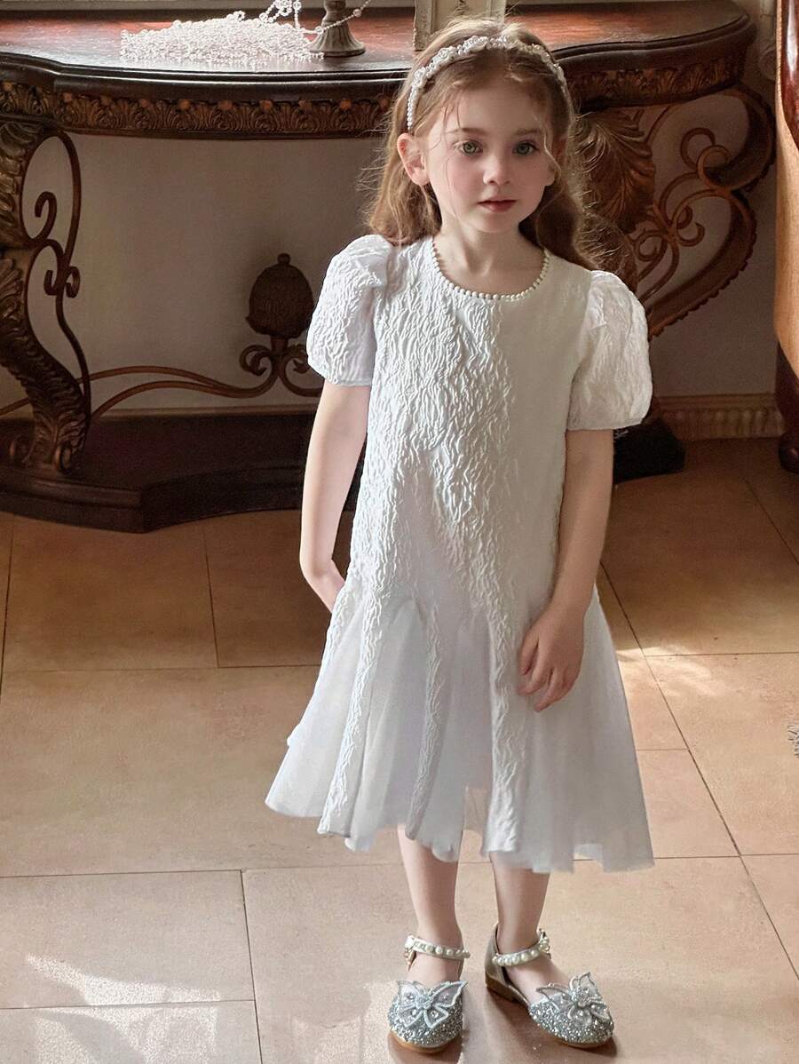 DAZY Mädchen Rundhals Strukturiertes Langarm Lässiges elegantes Midi-Kleid, Mädchen Sommer Outfits