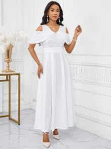 SHEIN Lady Women's Casual Off-Shoulder Solid Color Dress, Summer Summer Dresses For Women Wedding Guest Dress Women Birthday Dresses For Women White Dresses For Women - White - View 6