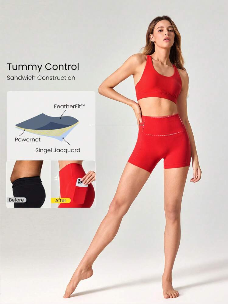 GLOWMODE 4.3" FeatherFit™ Anti-Slip Pocket Bike Shorts Non Front Seam Low Impact Cycling Running Gym Workout - Fiery Red - View 2