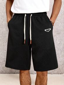 Manfinity EMRG Men's Casual Knitted Fabric Shorts With Pockets Textured Design And Drawstring Waist - Black - View 3