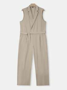 Manfinity Homme Men's Solid Color Twist Crossed Wrap Sleeveless Jumpsuit Men Jumpsuit