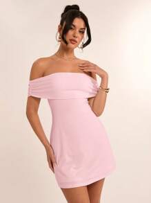 SHEIN BAE 夏季海滩度假纯白色露肩后蝴蝶结迷你连衣裙，适合日常约会、夜间外出、夜总会、派对、聚会、鸡尾酒会、泳池派对、返校季服装、学校季连衣裙、节日连衣裙女士连衣裙