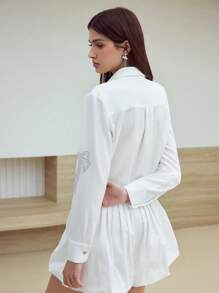 MOTF STUDIO RHINESTONE BOW DETAIL BUTTON UP SHIRT - White - View 5
