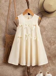 WESTFADE Young Wildeya Young Girls' Light Apricot Bow-Decorated Sleeveless Round-Neck Slim-Fit Dress Is Casual And Comfortable For Vacation, Suitable For Summer Vacations And Daily Wear. Young Girls Dresses White Casual Dresses For Girls Casual Dress For Girls Cute Dress For Girls
