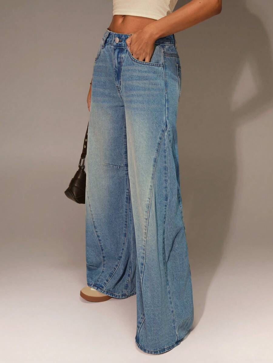 Forever 21 春季新款宽松低腰浅蓝色水洗休闲个性趣味女式牛仔裤 - 淺藍色 - 查看 1