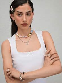 COUREZ Lace Square Neck Tank Top /Summer Outfits For Women /Summer Tops Going Out Tops Casual /Y2K Vacation Holiday Cotton Cotton Vintage