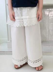 DAZY Young Girl Summer Casual 2 In 1 Lace Ruffle Hem Loose Harem Pants - White - View 6