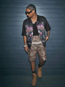 AXEPEAK 男士休闲梭织宽松抽绳腰迷彩短裤套装