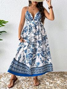 SHEIN PETITE Plus Size Elegant Vacation Floral Print Dress - Multicolor - View 1