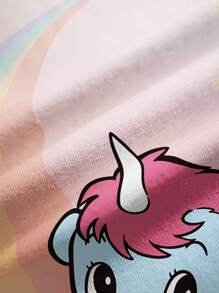Unico X SHEIN Plus Size Cartoon & Letter Print Color Block Round Neck Short Sleeve T-Shirt, Suitable For Summer