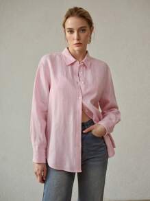 MOTF PREMIUM CAMISA BÁSICA DE BOTONES DE LINO