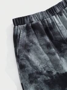 2 pièces Ensemble débardeur et short casual et confortable pour garçons pré-adolescents, imprimé peinture à l'encre tie-dye. Convient pour le printemps et l'été - Multicolore - Voir 5
