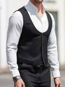 Manfinity Mode Áo vest nam màu trơn, thời trang cho mùa hè, vest nam, quần áo nam, vest nam, vest nam, áo ghi lê nam - màu đen - Xem 5